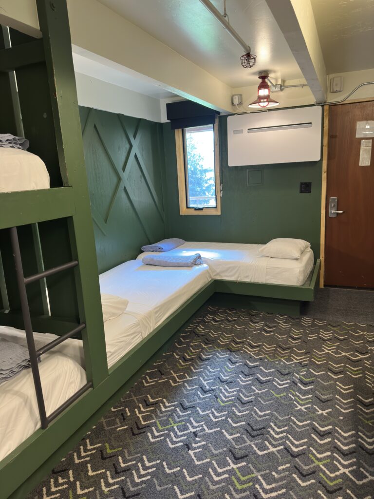 Private twin room with bunk and mountain-style furnishings